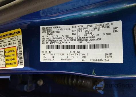 2020 Ford Ranger Xlt from USA, damaged, VIN 1FTER4FH5LLA47818